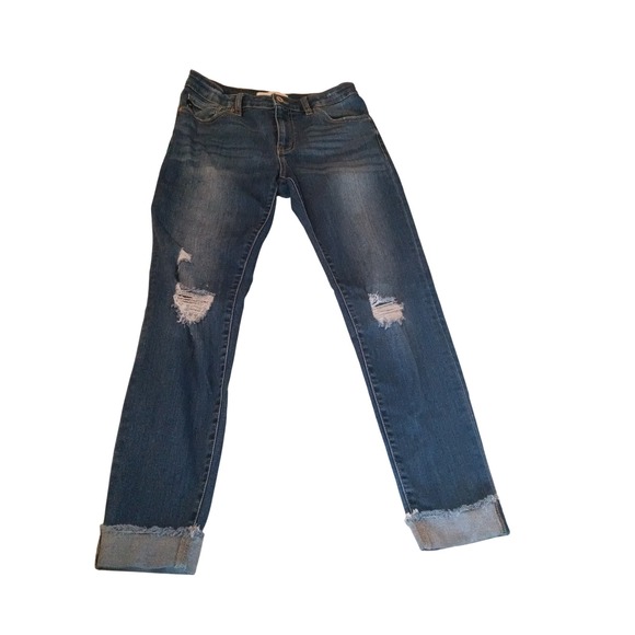 KanCan Denim - KanCan Womens Distressed Skinny Jeans Medium Wash Ripped Frayed Cuff Denim